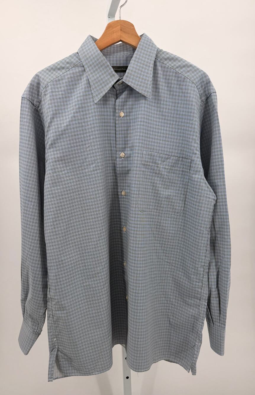 Ermenegildo Zegna Men’s Check Button Shirt Size L 100% Cotton Blue Green NWOT